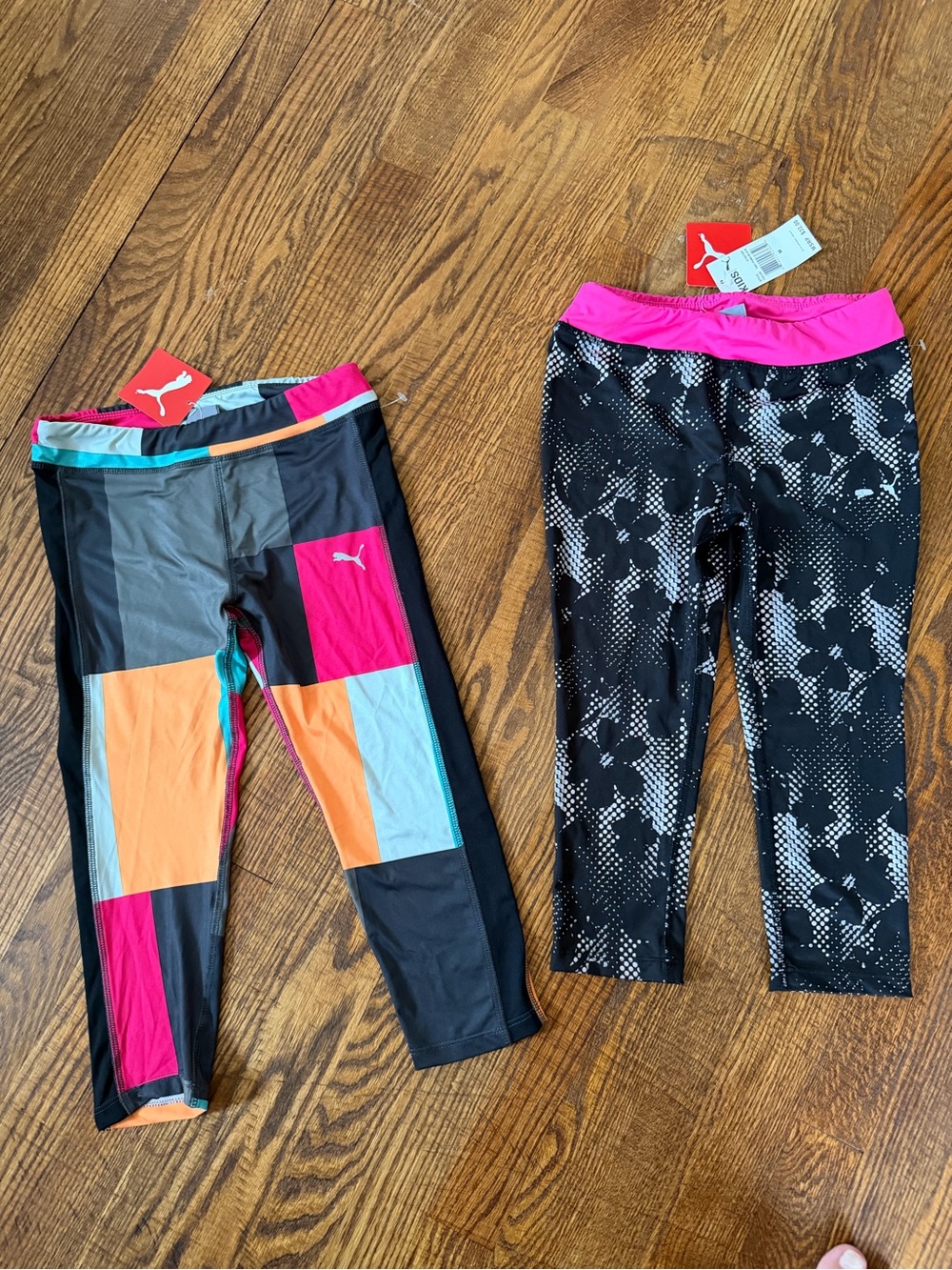 Puma Girls' Multicolor Patchwork and Black Floral Capri Leggings